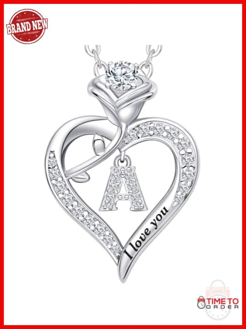 Personalized Moissanite Heart Pendant Necklace with 26 Letter Charms Sterling